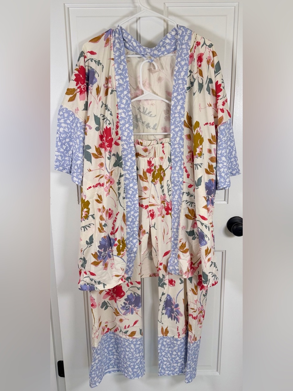Pact Organic Cotton Floral Robe M/L & Pajama Pants XL Lounge Set